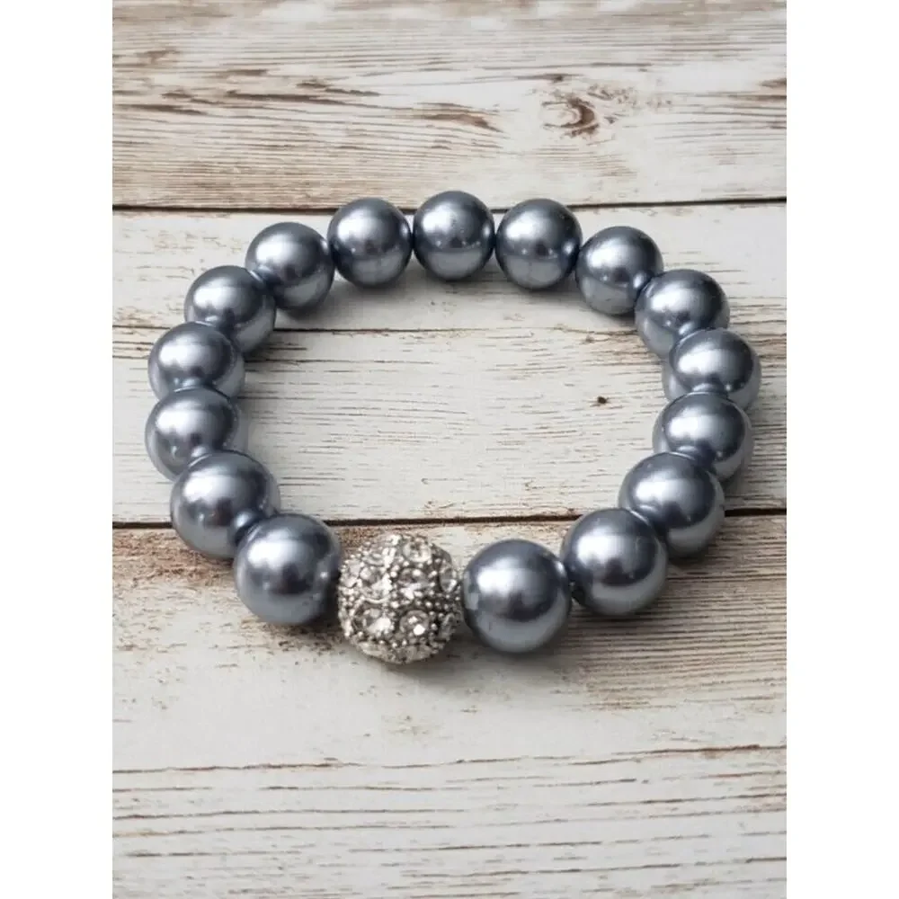 Vintage Stretch Bracelet / Bangle - Chunky Metallic Sky Blue